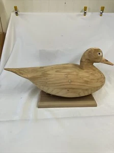 Unfinished Light Natural Wood Pintail Duck Decoy 18”L W/stand Glass Eyes 1970’s - Picture 1 of 17