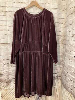 Vestido Terra & Sky para mujer 4X terciopelo rosa malva oscuro manga larga midi elástico plus Foto 1 de 4