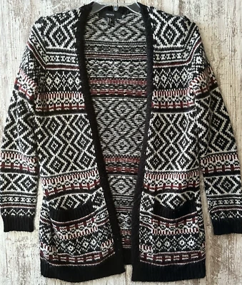 FOREVER 21 Women's Size L Diamond Print Striped Open Cardigan Sweater - Image 1 of 4