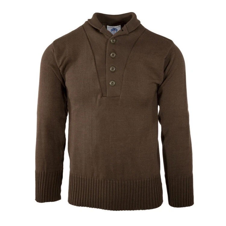 Suéter GI de 5 botones para hombre, 100 % lana tejida, militar de EE. UU., marrón, hecho en EE. UU. Foto 1 de 1