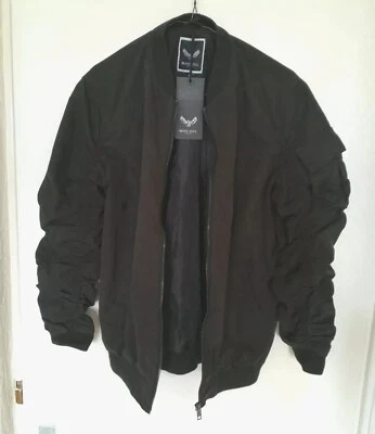 BRAVE SOUL Mens Ruffled Bomber Jacket - Black (S) BNWT. - Image 1 of 4