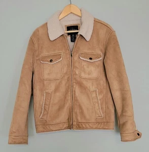 Covington Mens Cream & White Suede Leather Sherpa Jacket Coat Size Medium - Picture 1 of 10