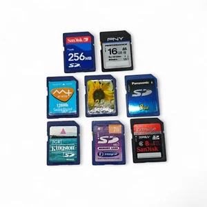 8x SD Cards Memory Card Job Lot - SanDisk PNY Panasonic 8MB to 16GB - Working - Picture 1 of 2