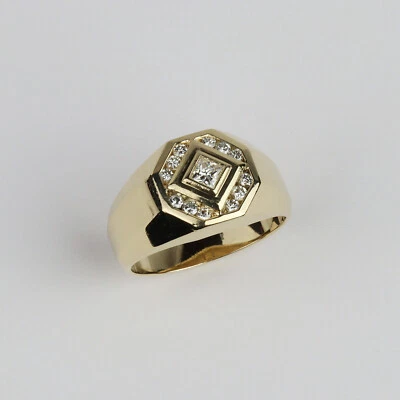 Anillo de oro amarillo de 14 k, diamante de 0,45 quilates con cara octágono para hombre talla 8,25 Foto 1 de 3