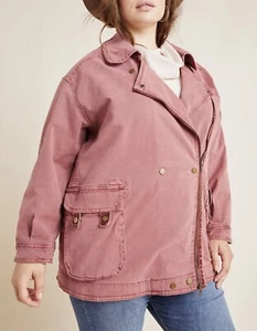 Anthropologie Utility Jacket Womens 1X PLUS Letty Relaxed Moto Parka Asymmetric - Picture 1 of 24