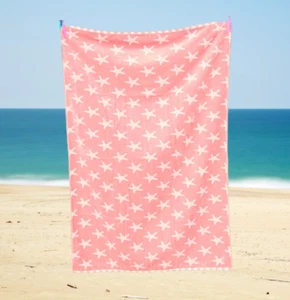 Großes Strandtuch rosa weiß rosa Stern Fisch Küste Meer Sommer 100% Baumwolle - Bild 1 von 2