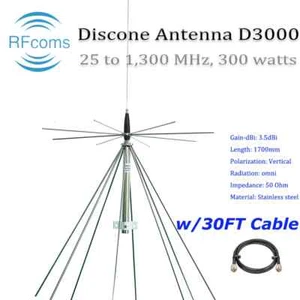 Discone Antenna D3000 Scanner Antenna CB UHF VHF Antenna 25-3000MHz for Scanner - Picture 1 of 14