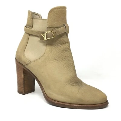 Louis Vuitton LV Logo Botines Botines Zapatos Mujer Talla 8 EE. UU. 38 UE Tostado Foto 1 de 4