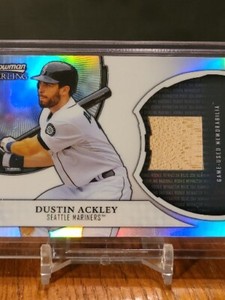 2011 BOWMAN STERLING DUSTIN ACKLEY ROOKIE REFRACTOR RELIC CARD, GAME USED BAT.