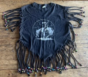 Camisa De Colección Negra Nativa Americana Para Mujer XL Flecos Cuentas Suroeste Años 80 Rara - Imagen 1 de 10