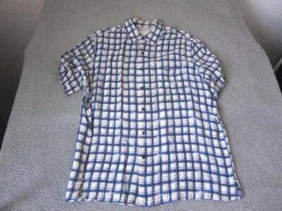 Tasso Elba Shirt Adult Large Blue White Silk Linen Button Up Hawaiian Mens - Image 1 of 4