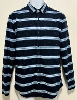 Vestido casual Penguin by Munsingwear masculino camisa M listrada azul botão para baixo usado - Imagem 1 de 4