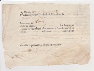 DOCUMENT ANCIEN Reçu greffe des affirmations de voyages de ROUEN 1683 - Picture 1 of 2