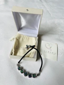 Costume Bracelet Aurora Swarovski Dark Green Crystals and Black Cord Boxed - Picture 1 of 7