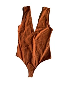 Intimately Free People Bodysuit, Deep V-neck, Orange Rust, Size S - Picture 1 of 5