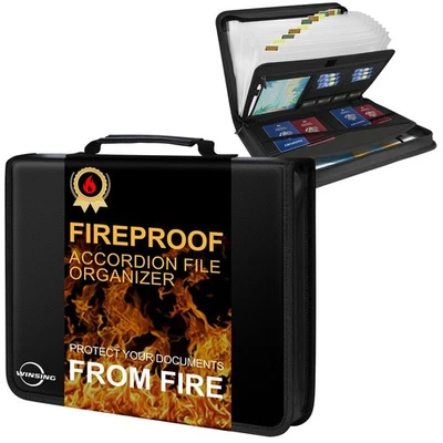 WINSING Accordion File Organizer-13 Pocket Fireproof Expanding Document Folder with H...