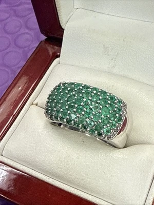 ❤️ Sterling Silver Ring Round Simulated Emerald Gemstone Jewelry Size 9 - Image 1 of 4
