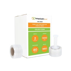 960 Rolls Cast Hand Stretch Wrap 2"x1000' 80 Ga Bundling Plastic Shrink Film - Picture 1 of 6