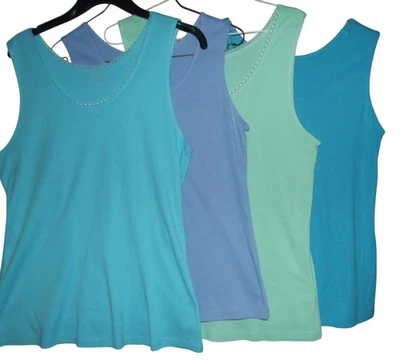 Studio Works Tank Top Women Size Medium (Lot of 4) scoop neck blue purple green - Image 1 of 4
