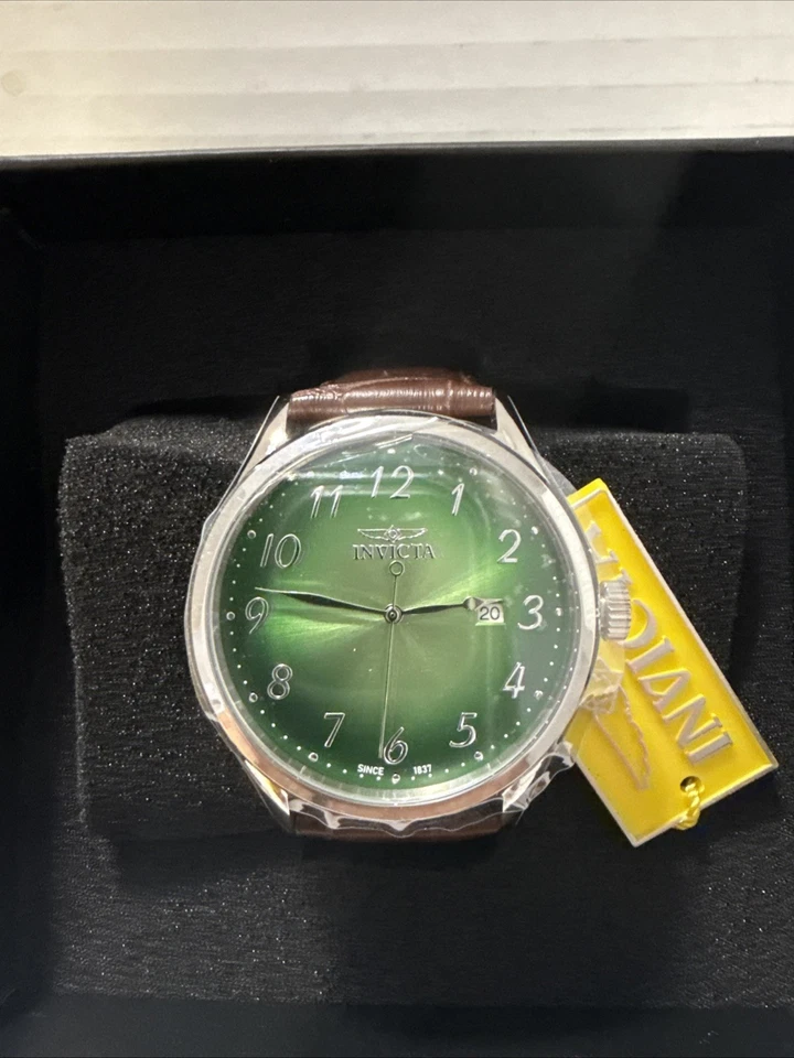 Invicta Celestial Men's Watch Quartz Green Dial Brown Leather Band 47764