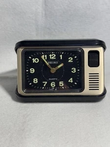Seiko Authentic Travel Alarm Clock Analog Display Gold x Black Color Vintage - Picture 1 of 5