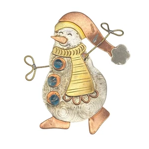Broche prendedor muñeco de nieve hecho a mano cobre plata tono dorado botones de cuentas de vidrio - Imagen 1 de 6
