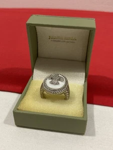 Judith Ripka Sterling Silver 925 CZ Fleur De Lis White Agate Band Ring SIZE 7.75 - Picture 1 of 17