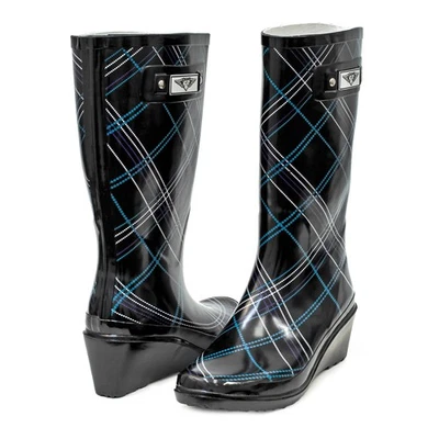 Женщин дождя ботинки размер 10 клетку на танкетке каблук водонепроницаемый ботинки обувь, новый - Изображение 1 из 3