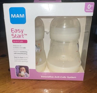 MAM Easy Start 防代谢哑光瓶 5 盎司 2 包 - 白色 带斑马 — 第 1/3 张图片