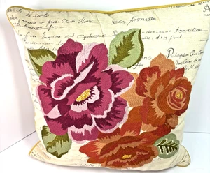 Pier 1 Imports Throw Pillow Embroidered Floral Pillow 18"x18" French Country - Picture 1 of 2