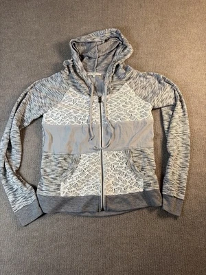 Miss Me Women Size Small Sweatshirt Small Gray Lace Hoodie Full Zip 1417 - Image 1 of 4