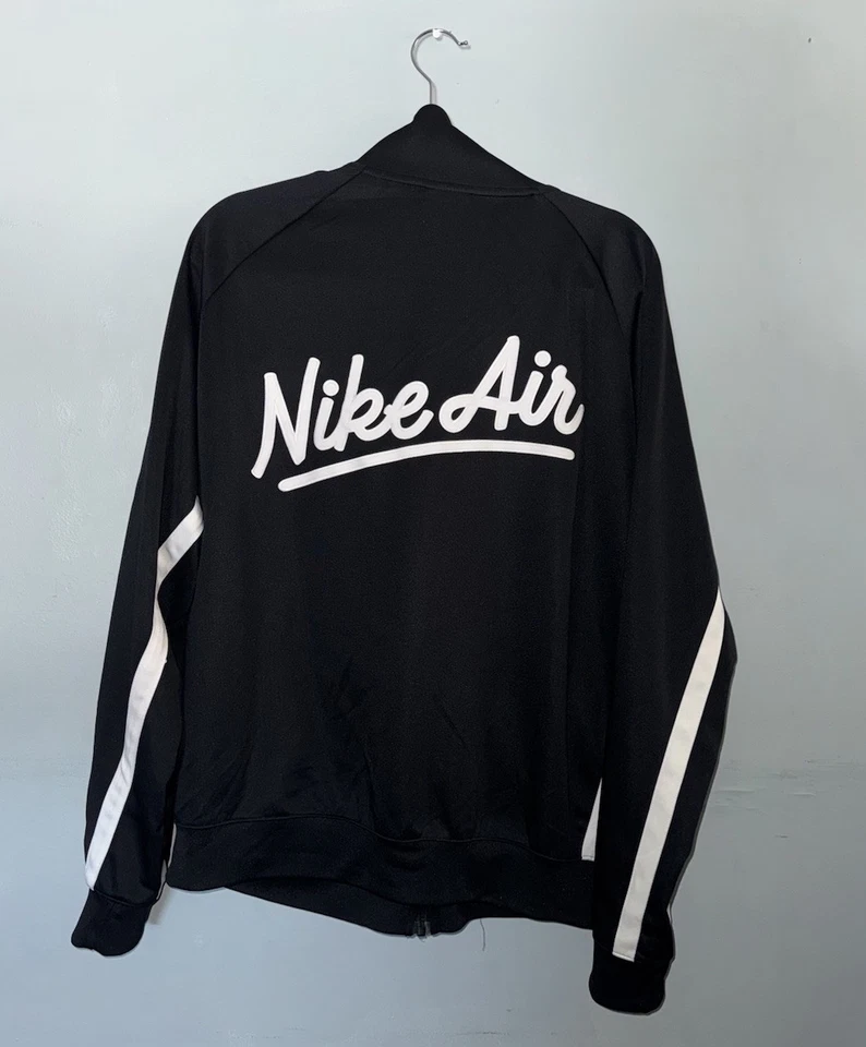 Chaqueta Nike Air Track Para Hombre XL Negra Blanca Cremallera Completa Retro Script Logo Foto 1 de 4