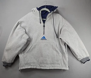 Vintage Adidas Reversible Pullover Hooded Jacket 1/4 Zip Blue/Gray Sz M - Picture 1 of 16