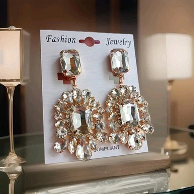 1 paar Ohrringe Clip XXL Acryl goldfarben/Klar Oval Modeschmuck  - Bild 1 von 4