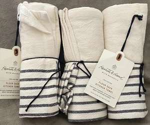 Hearth & Hand Magnolia ~ Flour Sack Kitchen Dish Towels Lot Black & Cream Stripe - Picture 1 of 3