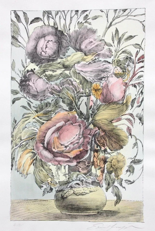 Ernst Fuchs (1930-2015), sign. Lithographie, handkol. "Flamboyanter Strauß" 1986 - Bild 1 von 4