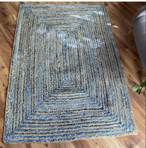 Runner Rug Natural Denim Jute Braided Style Carpet Rustic Look Living Area Rugs - Picture 1 of 5