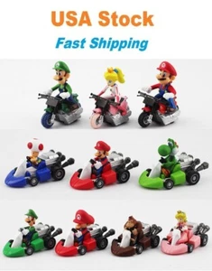 Super Mario 2.5" Kart Four Wheels Motor Pull Back Racer Car 9 Styles Figure Toys - Picture 1 of 8