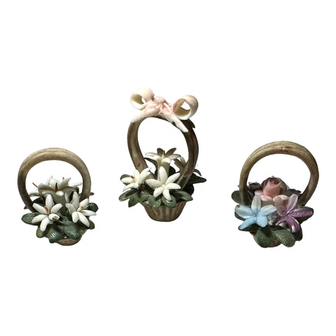 Vintage Lot Of 3 Mini Capodimonte Porcelain Flower Baskets Miniature READ Signed Cover