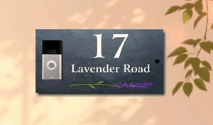 Ring Doorbell Lavender Design Natural Slate House Name Number Sign Plaque - Picture 1 of 8