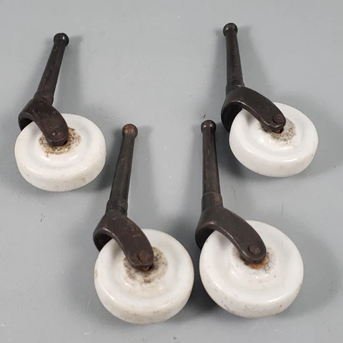 Antique White Porcelain & Brass Wheels Casters Cover