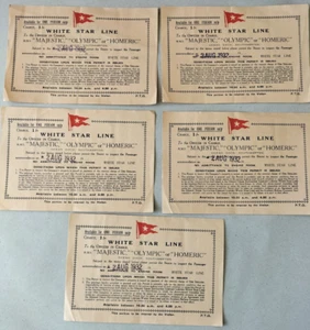 5 x Vintage 1932 White Star Line Tickets for RMS Majestic, Olympic or Homeric - Picture 1 of 3