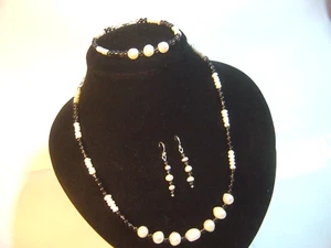 Massives Silber Set - Halskette, Armband & Ohrringe - super Rauchquarz & seltene Perle - Bild 1 von 13