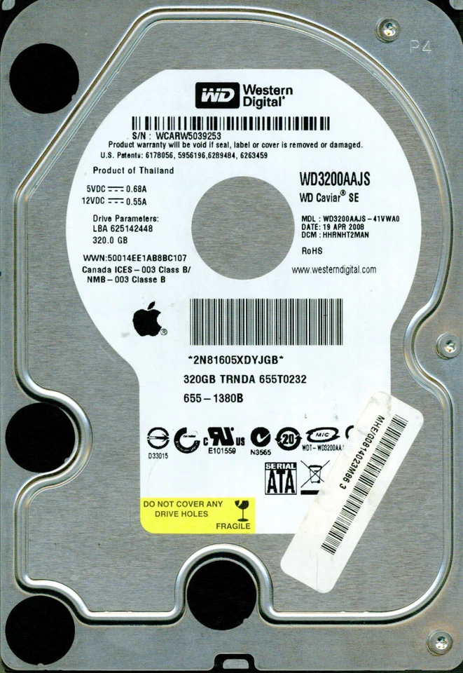 WD3200AAJS-41VWA0,  HHRNHT2MAN  WESTERN DIGITAL SATA 320GB  - Image 1 of 1