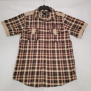 Red Ape Shirt Mens Large L Brown Plaid Retro Button Up Pocket Tee Casual Logo - Picture 1 of 11