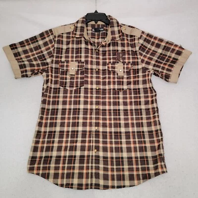 Red Ape Shirt Mens Large L Brown Plaid Retro Button Up Pocket Tee Casual Logo - Image 1 of 4