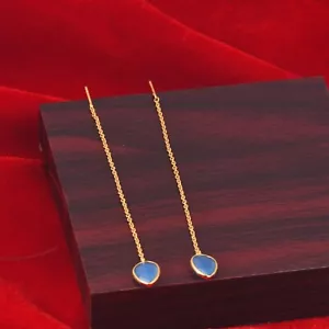 Orecchini a filetto in argento sterling 925 con ciondolo pera con catena lunga placcata oro - Foto 1 di 16