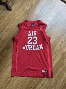 Air Jordan Tank Shirt Kids Boys Youth Large 12-13 Red Embroidered Logo Jersey - Picture 1 of 5