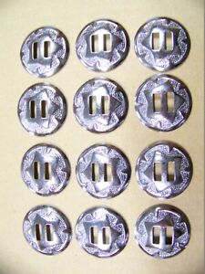 ILOŚĆ 12 szczelinowane srebrne skórzane siodełko rzemieślnicze styl conchos #773-CP -1-1/4" średnica.