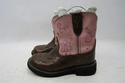 Botas de Vaquero Justin Juvenil Talla 1 D Rosa Marrón Cuero Stockman Foto 1 de 4